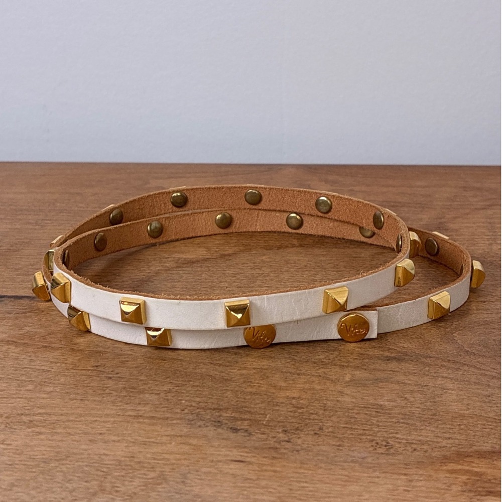 Vita Fede Skinny Belt Studded Leather White Gold Italian Minimalist Western